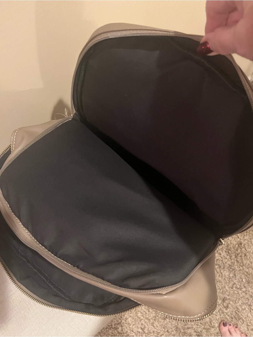 Like New Bugatti Taupe Faux-Leather Convertible Backpack Messenger - Picture 7 of 11